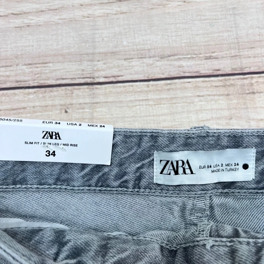 ZARA Metallic‎ Slim Fit Mid Rise Jeans Silver Women Size 2 34
